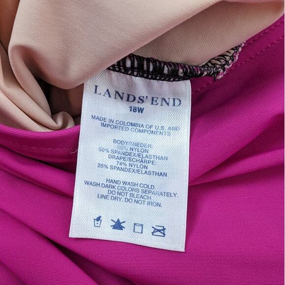 Lands' End Fuchsia‎ and Black Ruched Surplice One Piece Swimsuit Plus Size 18W - Picture 7 of 7